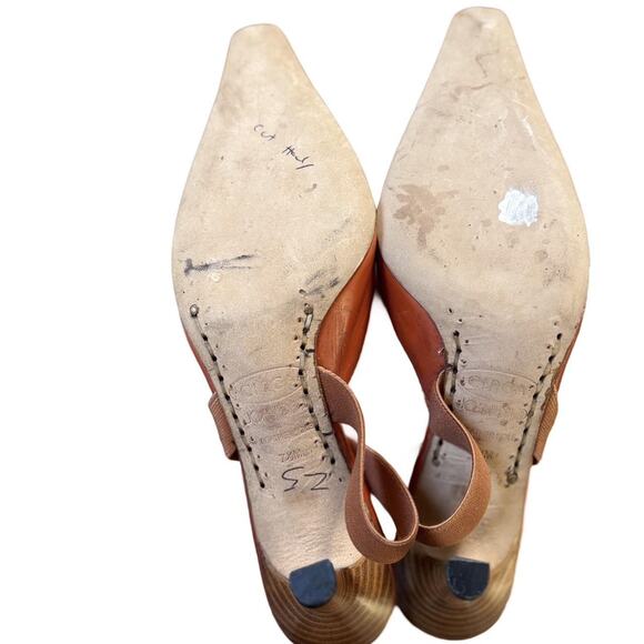 90'S VTG. BURNT ORANGE PUMPKIN POINTED TOE KITTEN MULES PUMPS  JOAN & DAVID7-7.5 - Picture 9 of 9